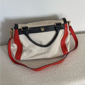 MCM Canvas & Leather Satchel Bag w/ Strap | Very MCM